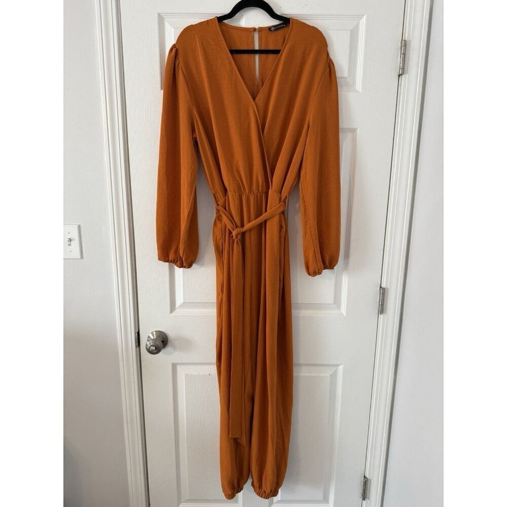 Pretty garden Jumpsuit OrangWith Tie & Elastic Waist, Size XL Long Sleeve